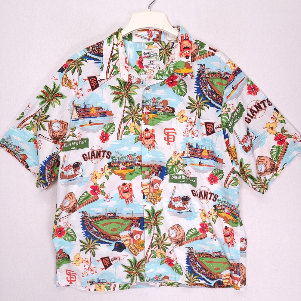 Reyn Spooner MLB San Francisco Giants Hawaiian Shirt XXL White Cotton Button Up